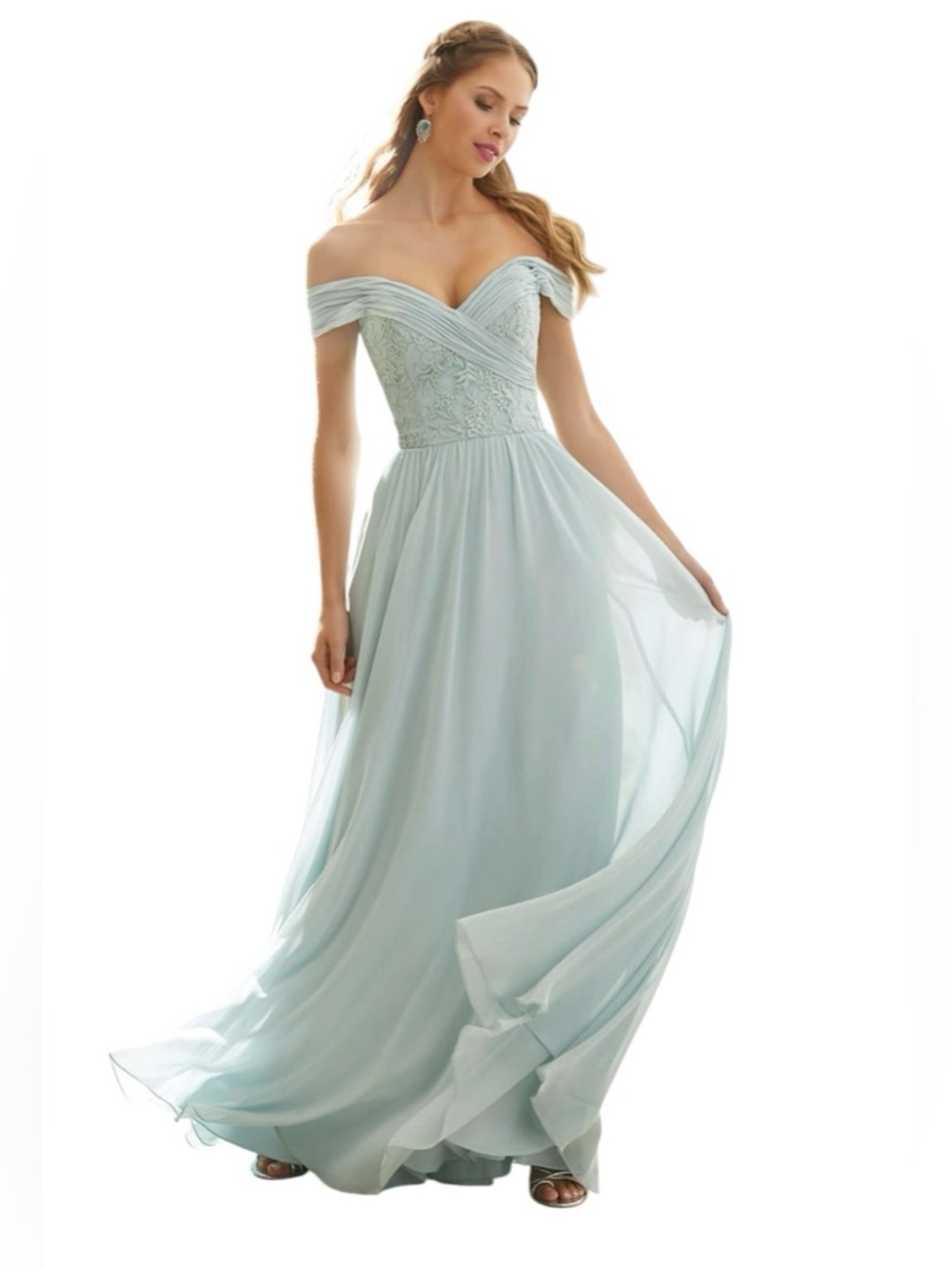 Elegant One-Shoulder Chiffon Maxi Dress in Light Blue